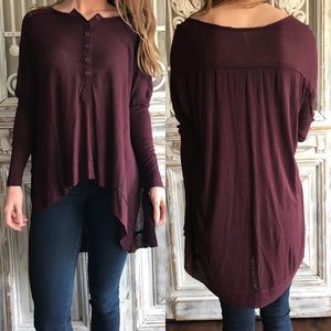 Free People Burgundy waffle knit oversized thermal